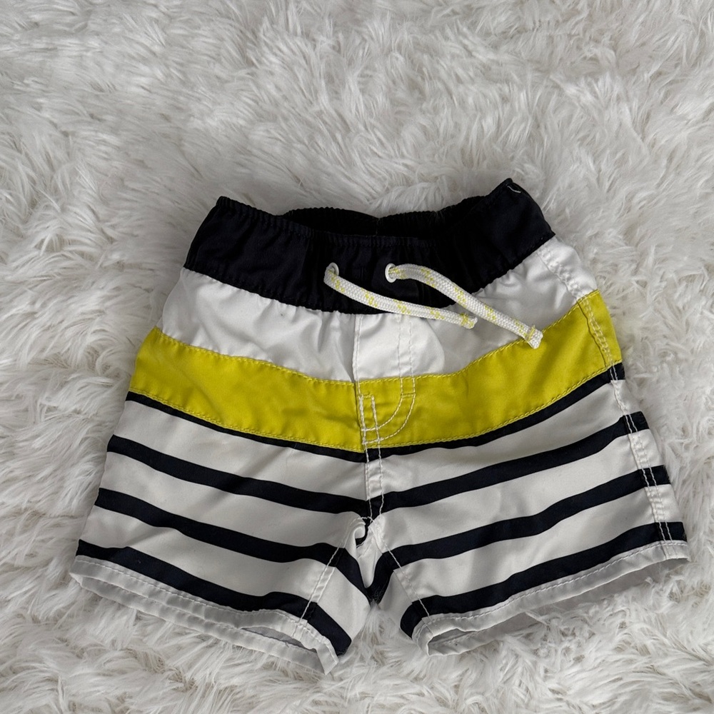 GAP Kids Black and Yellow Striped Swim Trunks